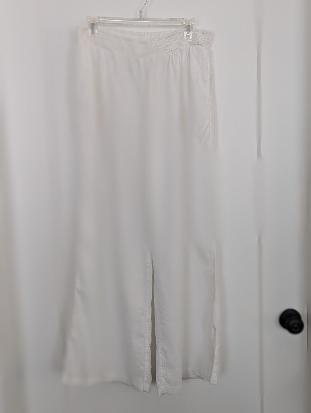 Aerie Linen Blend Wide Leg Pants L White Smocked Waist Beach Resort - Picture 1 of 9